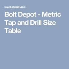 Bolt Depot Metric Tap And Drill Size Table Hardware