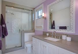 purple girls bathroom with mosaic tile