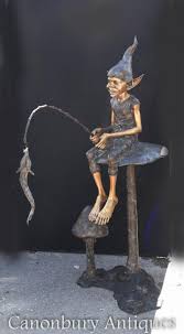 Bronze Pixie Toadstool Fishing Statue
