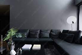 Cozy Black Leather Sofa Corner In The