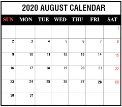 Free Printable August 2020 Calendar Templates Pdf Word
