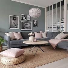 grey and blush pink living room