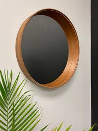 Round Walnut Wooden Wall Mirror