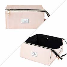 l blush pink open flat makeup box bag