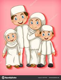 Watak kartun keluarga bodoh tembikai melon makan beradab. Gambar Kartun Keluarga Muslim Bahagia