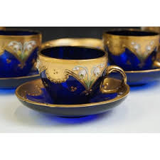 Bohemian Czech Gilt Blue Glass Cups