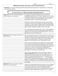 Dear asker,the great depression caused a lot of tragedy in many people's hearts. Causes Of The Great Depression Worksheet Answer Key