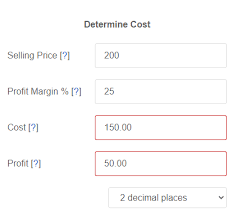 selling and profit margin to cost