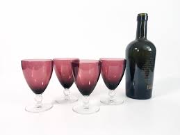 4 Vintage Purple Glasses Claret Wine