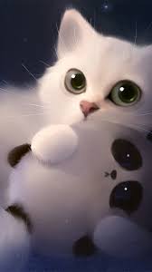 White Kitten Cute Big Eyes Art Cat