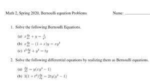Math 2 Spring 2020 Bernoulli Equation