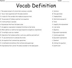 Vocab Definition Worksheet Wordmint