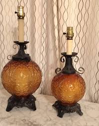 Vintage Table Lamp Amber Glass
