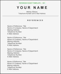 Resume Templates Resume Reference Page Template Reference Sheet