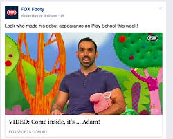 Afl legend adam goodes has knocked back one of the football code's most prestigious accolades goodes' snub comes after he was subjected to relentless racial abuse in the final 18 months of his. Adam Goodes Appeared On A Children S Tv Show And Received Racist Abuse