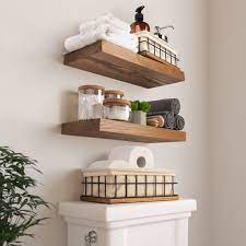 Set Of 2 Rustic Wood Floating Shelves