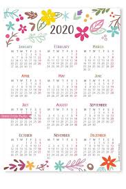 2020 One Page Calendar Printable Whimsy