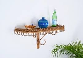 Mid Century Wall Shelf In Rattan And
