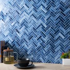 Herringbone Blue Cloud Glass Mosaic