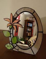 Oval Framed Mirror Stained Glass