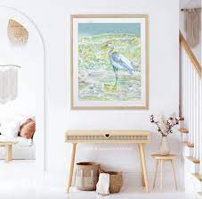 White Heron Wall Art Print Bathroom Art