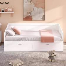 white wooden daybed with trundle bed