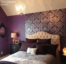 Anna Damask Stencil Purple Bedroom