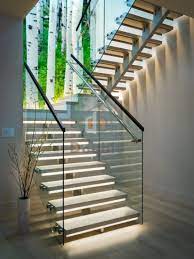 Modern Stairs Glass Railing Wood Tread