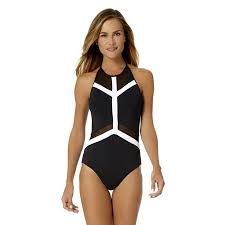 Anne Cole Womens Mesh High Neck One Piece Swimsuit