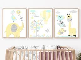 Yellow Gray Mint Nursery Wall Art Set