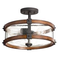 Kichler Barrington 14 In Distressed Black And Wood Tone Rustic Incandescent Semi Flush Mount Light In The Flush Mount Lighting Department At Lowes Com