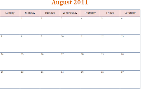 Printable Blank Pdf August 2011 Monthly Calendar Printable