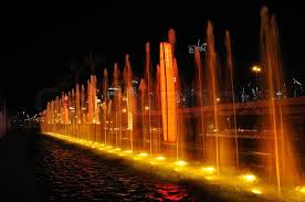 Book online, pay at the hotel. Illuminated Fountains Outside Of The Stock Image Colourbox