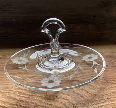 Etched Clear Glass Serving Tray Vintage