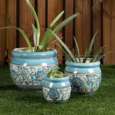 aqua round big ceramic garden pot for home