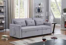Lilola Home Zoey Light Gray Linen Convertible Sleeper Sofa With Side Pocket 81350lg