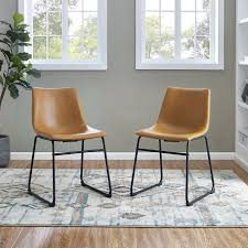 Industrial Light Brown Faux Leather Dining Room Chair Set Of 2 Rc Willey Furniture Store