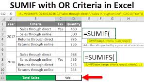 use sumif with or criteria in excel