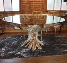 teak root glass top dining table