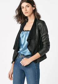 Faux Leather Waterfall Jacket In Black Get Great Deals At