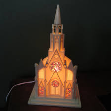 Musical Lighted Church Vintage Stained Glass Window Silent