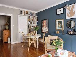 home with dark blue accent walls