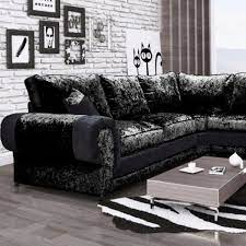 Silver Corner Couch Crushed Velvet