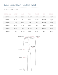 Howard Yount Made In Italy Pants Size Chart Chart Size