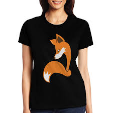 T Shirts For Women With Sayings Yellow Cute Fox Round Neck