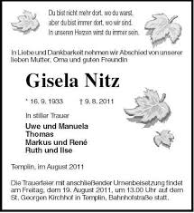 Gisela Nitz-Templin, im August | Nordkurier Anzeigen