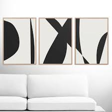 Abstract Art Print Set 3 Black White