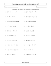 Math Worksheet Solving Equations