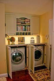 Washer and dryer hidden behind a great looking curtain. Image Result For Hiding Laundry In Kitchen Vintage Laundry Room Hidden Laundry Rooms Laundry Room Remodel