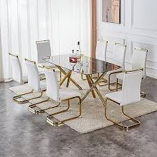 Baopin Glass Dining Table Set Of 8